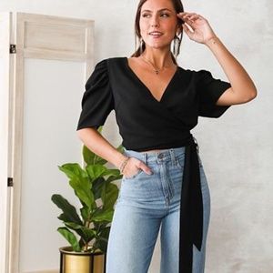 Willow & Root Black Wrap Tie Top